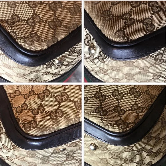 GUCCI GG Beige and Brown Boston Duffel Bag with Red and Green Sherryline Stripes - Picture 12 of 17